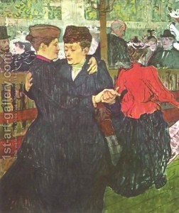 classic painting of 2 women dancing