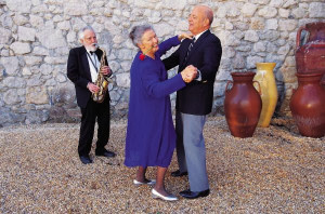 elderly couple dancing